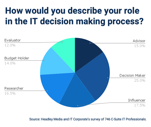 Pie chart answering: How would you describe your role in the IT decision making process?